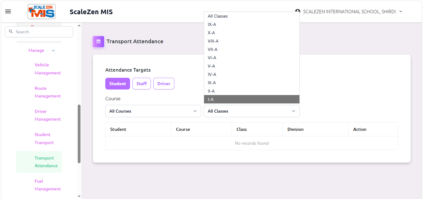 Transport Attendance Screen
